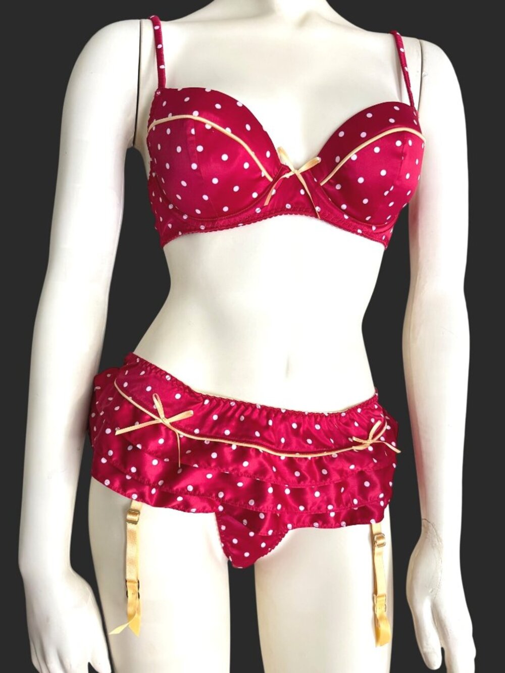 Size 34C/M Victoria's Secret Sexy Little Things red polka dot teddy lingerie Y2 - Picture 2 of 16